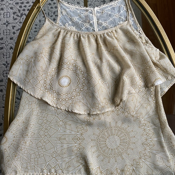 Geometric Summer Tank Top with Lace Detail and Ruffle front - Picture 1 of 6